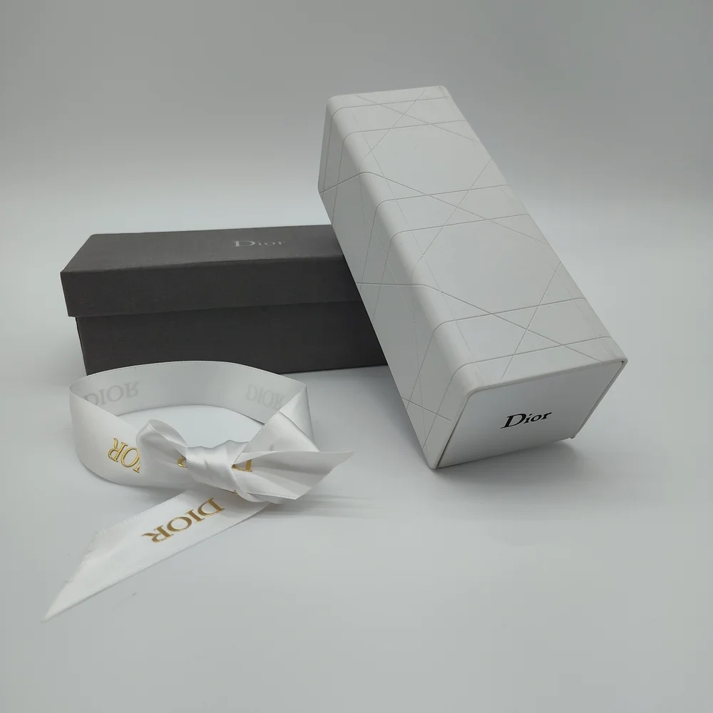 DIOR Sunglasses Case White Cannage Box Gray Fabric Storage Box Ribbon Set EUC